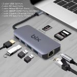 Bix BX10HB Type-C to 4K HDMI 3*USB-A Gigabit Ethernet PD 100W SD ve Micro SD Kart Okuyucu Çoklayıcı Hub - Görsel 3