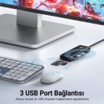 USB 3.0 To 3.0 Tf Sd Kart Okuyucu 3 Portlu USB 3.0 Çoklayıcı Adaptör Siyah - Görsel 2
