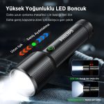 SFL2203 Teleskopik Zoom, 450 Lümen Max Işık Gücü, Sos Modu ve Metal Gövdeli Şarj Edilebilir ve Çıkarılabilir Pilli Uzun Menzilli 5W LED El Feneri - Görsel 2