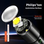 SFL2203 Teleskopik Zoom, 450 Lümen Max Işık Gücü, Sos Modu ve Metal Gövdeli Şarj Edilebilir ve Çıkarılabilir Pilli Uzun Menzilli 5W LED El Feneri - Görsel 8