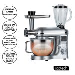 SM50 Gümüş LED Ekranlı Hamur Mayalama Kıyma Çekme Blender 2000W 6,5 Litre Stand Mikser Mutfak Şefi Hamur Yoğurma Makinesi - Görsel 2